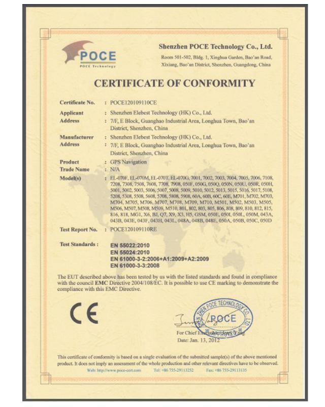 GPS CE  Certification - ShenZhen Elebest Technology (HK) Co., Ltd