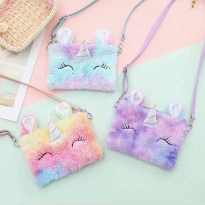 China Waterproof 2021 Fashion Cute Cartoon Unicorn Plush Shoulder Bag Kids Bag Stock Kindergarten Girl Plush Toy Coin Purse for sale