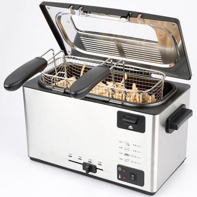 China Household 3L 2000W Stainless Steel Deep Fryer with One Big Basket and 2 Small Baskets for sale