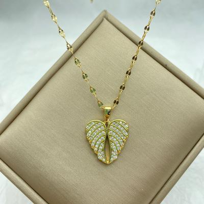 China TRENDY Gold Plated Stainless Steel Necklaces With Zircons Wings Pendant Necklace New IN Fashion Jewerly Accessories for sale