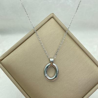 China TRENDY Unfading Silver Color Stainless Steel Necklace For Women Gifts New Oval Pendant Necklaces In Simple Minimalism Style for sale