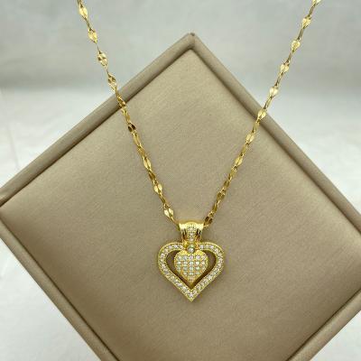 China TRENDY Gold Plated Stainless Steel Necklaces For Women Gifts Heart Pendants With Zircons Shape Steel Jewerly Accessories New In for sale