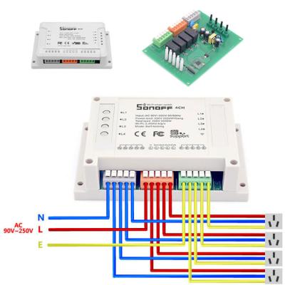 China ABS Fireproof Sonoff 4CH-R2 Smart Wifi Switch Home 433MHz RF Wifi Lamp Switch 4 Strip Inching Pairing with Amazon Alexa/iFTTT/Google Nest for sale