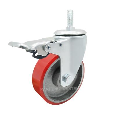 China Professional Hotels Factory Medium Duty Stem Trolley PU Caster Wheel With Brake for sale