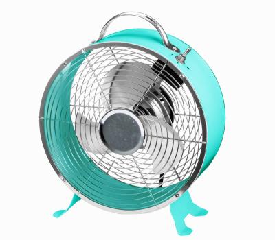 China Modern Retro Hotel Drum Fan Europe Style Vintage Metal Desk Fan Portable Inverter 10 Inch for sale