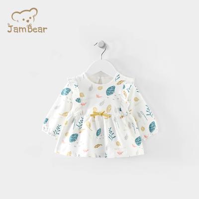 China JamBear 2021 Fashion Anti-static Organic Print Little Girls Dresses Organic Cotton Baby Dresses Kids Clothes for sale