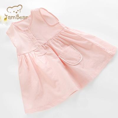 China JamBear Anti-Static Organic Babies Dress Designs 2021 Fashion Plain Dyed Sleeveless Kids Clothes Girls Dresses for sale