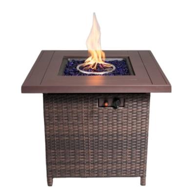 China 28 Inch Aluminum Square Woven Rattan Brushed Pure Iron Gas Furnace Outdoor Gas Fire Pit Table for sale