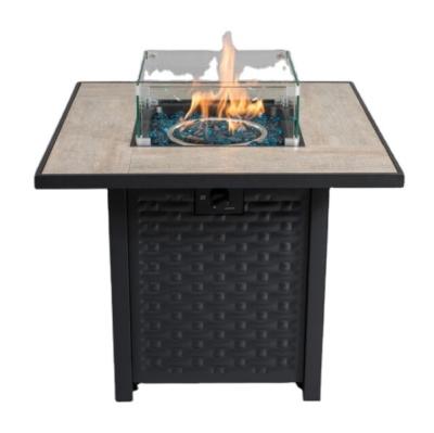 China 30 Inch Tile Surface Rattan Pattern Iron Bottom Aluminum Gas Furnace Gas Fire Pit Table With Outdoor Cover for sale