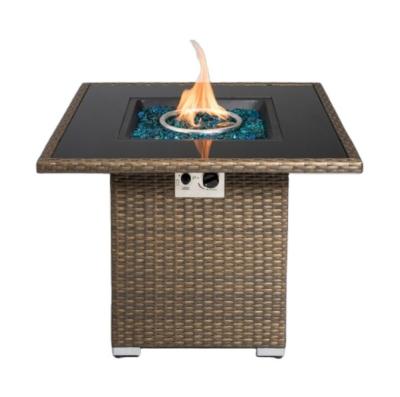 China 32 Inch Black 50000 Btu Outdoor Gas Fire Pit Table Aluminum Glass Stove Propane Pit Table with Heater Lava Rock and Cover for sale