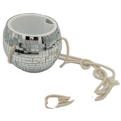 China Lightweight Silver Mirror Disco Planter With Chain Disco Ball Planter With Wooden Stand For Desk for sale