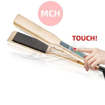 China Touch Screen Gold MCH Heater Brazilian Keratin Treatment Wide Dish Titanium Titanium Hair Straightener Professional Salon Hair Straightener for sale