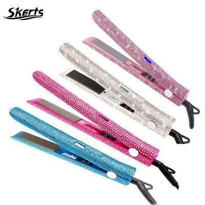 China Bling Iron SKERTS Private Label Pink Crystal Ceramic Reviews Bling Flat Iron Hair Straightening for sale