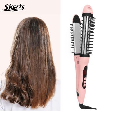 China Hotel SKERTS Pro Hair Straightener 2 in 1 Hair Styler One Step Brush Quick Straightening Hair Curler for sale