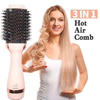 China New in1 Step One Ionic Pink 3 Step Airbrush Hair Dryer Hot Blow Hair Curling Brush Professional Hair At Home Styler for sale