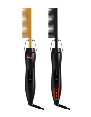 China For Home Use Portable Professional High Heat 500F Gold Curling Iron Pressing Hot Comb For Wet Dry Hair Men Women Beard Wigs for sale