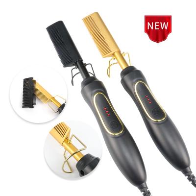 China For Home Use Logo Luxury Package High Heat Customized 450 Degree Ceramic Men Women Use Black Hair Straightener Electric Hot Comb for sale