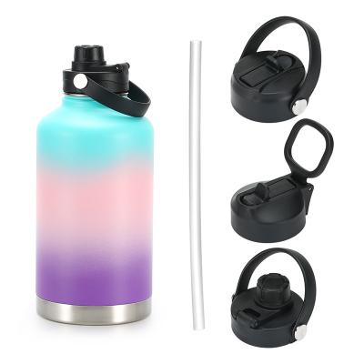 China PORTABLE Outdoor Wide Mouth Stainless Steel Vacuum 64 Ounce Half Gallon Water Bottle Insulated Jug With Straw Lids And Handle Rope for sale