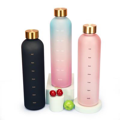 China BPA Tritan Time BPA Tritan Free Time Leak Proof Plastic Viable Marker Large Plastic Frosted Motivational Water Bottle 1L for sale