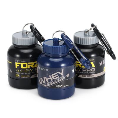 China Portable Viable Protein Powder Bottle 100ml 200ml Whey Protein Bottle For Fitness With Climbing Loop for sale