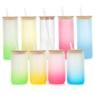 China Custom Color Viable Logo 500ml 700ml Borosilicate Glass Water Bottle With Straw And Bamboo Lid for sale