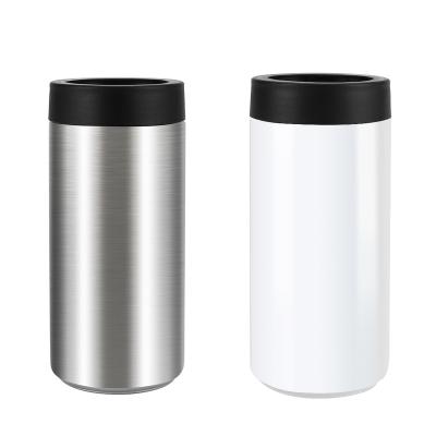 China Sustainable 16oz Double Wall Vacuum Insulator Sublimation Lean Slim Beer Container Stainless Steel Beverage Can Cooler for sale