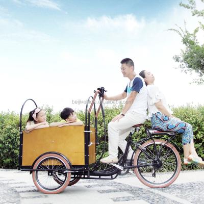 China Passenger CE bakfiets family front loading tricycle cargo three wheel electric motorcycle with cabin box for sale