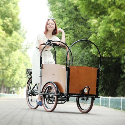 China Passenger CE bakfiets family front loading cargo tricycle 3 wheel motorcycle with cabin box factory for sale