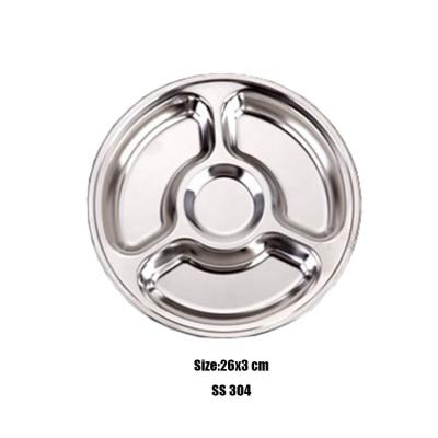 China Traditional SS304 4 Lattice Circular Stainless Steel Dish Kids Divided Dinner Plate For Kids for sale