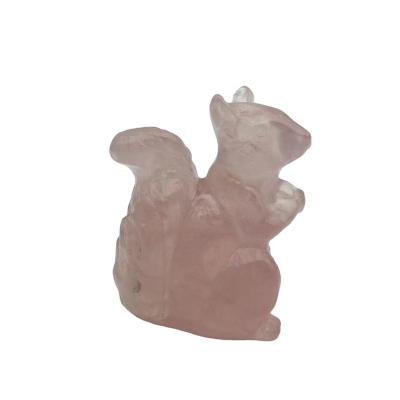 China China Hot Selling Low MOQ Natural Stone Rose Quartz Animal Carving Squirrel Crystal Crafts for sale