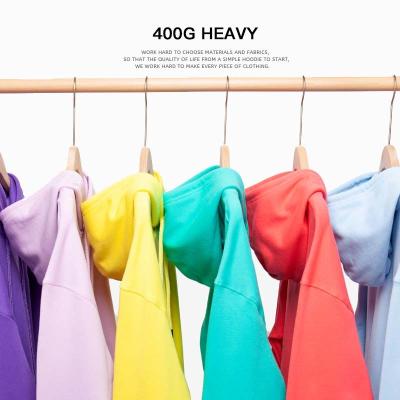 China Popular Logo Men's Clothing 400g Empty Pullover Streetwear Sweatshirt Cotton Heavy Hoodies Custom Wholesale Anti-Shrink for sale