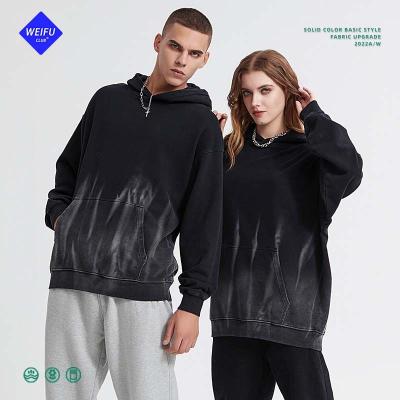 China Anti-pilling WF| 2022 Retro Fashion Trend High Street Hip Hop Pullover Black White Bleached Loose Hoodies for sale