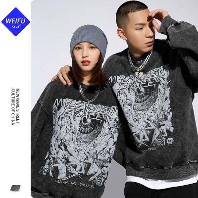 China Anti-wrinkle WF| 2022 New Arrivals 100% Oversized Cotton Graphic Digital Washed Vintage Crewneck Sweatshirts High Street Print for sale