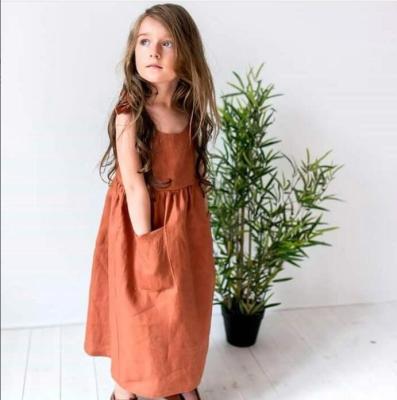 China Long Style Breathable Korean Girls Dresses Design Cotton Canvas Boutique Throws Sleeve Girls Casual Outfits for sale