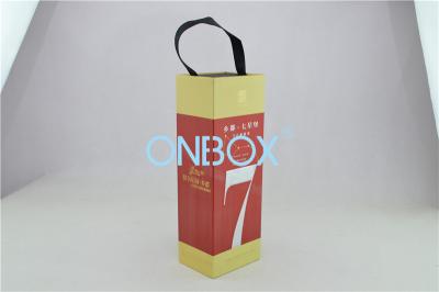 China Handle Strip Wine Packaging Boxes / Alcohol Box Customized Logo Printing for sale