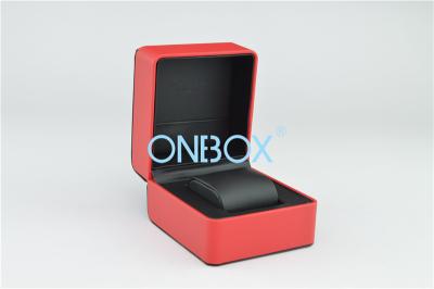 China Black / Red Leather Single Watch Presentation Box With Luxury Removable Pillow for sale