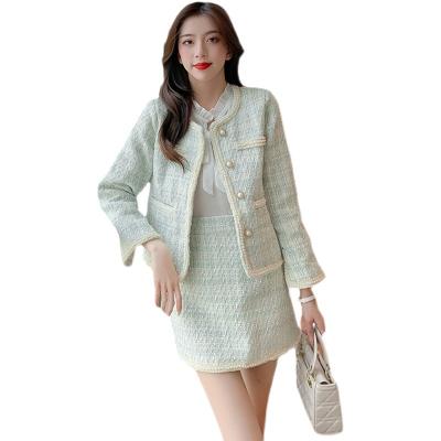 China QUICK-DRY spring and autumn striped soft short coat with temperament skirt French celebrity perfume suit le petit for sale