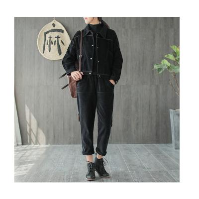 China Autumn and winter high quality QUICK DRY cotton corduroy casual jacket + pants elastic casual ladies waist two-piece suit for sale