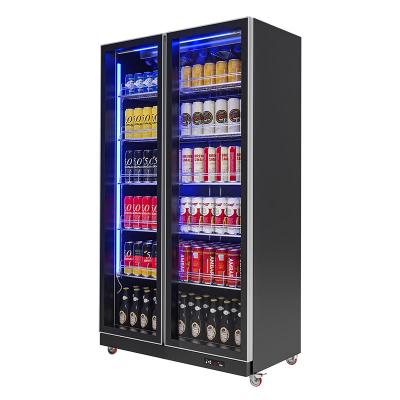 China Double-temperature Double-temperature Double Door Fridge Upright Drinks Cooler Commercial Refrigerators For Beer Beverage Shop for sale