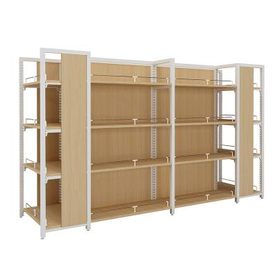 China 5 Layer Supermarket Shelf Single Side Wooden Double Sided Gondola Shelves Liquor Bottle Shelf Display Stand For Stores Supermarket for sale