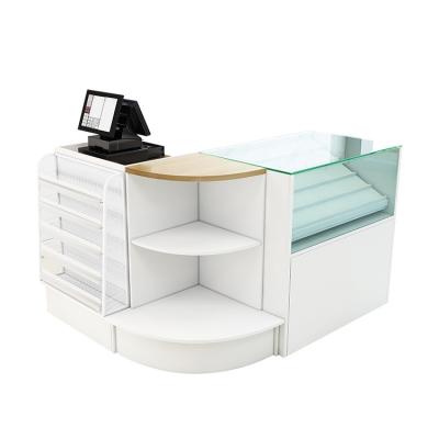 China MDF mobile store checkout counter with glass cigarette display cabinet for shops, stores, pharmacy for sale