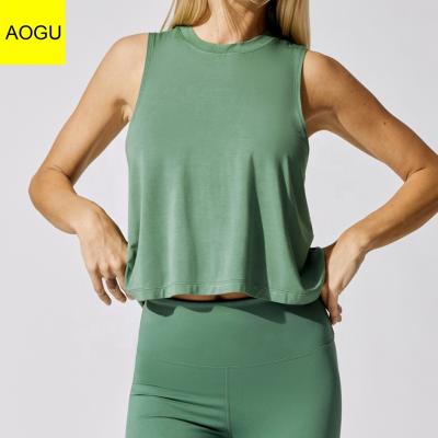 China AOGU Sportswear Cotton Spandex Round Neck Crop Top Women's Breathable Tank Top for sale