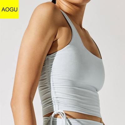 China AOGU Active Wear Polyester Spandex Crop Top Adjustable Women's Breathable String Tank Top for sale