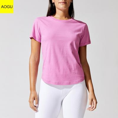 China AOGU Breathable Crewneck Custom Casual Fitness Sports T-Shirts 100% Cotton Womens for sale