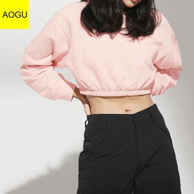 China AOGU Logo Crop Top Round Neck Simple Custom Made Women's Antibacterial White Pullover Sweatshirt for sale