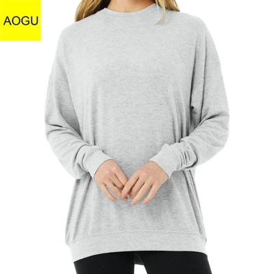 China AOGU Antibacterial High Print Plain Style Empty Gray Round Neck Women Long Pullover Sweatshirt for sale