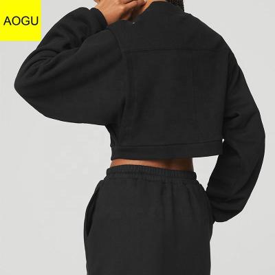 China Antibacterial Wholesale Cotton Spandex Crop Top Windproof AOGU Color Women's Pullover Sweatshirt for sale