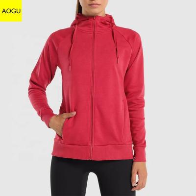 China AOGU Sustainable Cotton Training Jogging Long Sleeve Hoodie Women Full Zip Up Jacket for sale