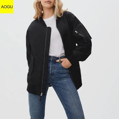 China Custom Logo Polyester Black Zipper Oversized Waterproof Women Bomber Jacket With Lining for sale