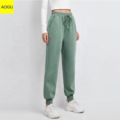 China Aogu Breathable Pretty Cotton Fleece Drawstring Sports Jogger Women Running Pants for sale